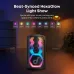 Indoor view of Anker Soundcore Rave 3S Speaker with hexagonal LED light show synced to music in cozy room atmosphere.
