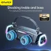 Front view of Awei KT28 Portable Bluetooth Speaker showing dual LED-lit drivers with handle and glowing accent design. 
