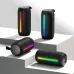 Four BWOO BO-BS86 speakers in different orientations, showing their black fabric mesh and vibrant multicolor light bars.