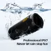 A cylindrical black QCY SP7 portable Bluetooth speaker is shown partially submerged in water, highlighting its waterproof feature.