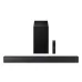 Front view of The Samsung HW‑B650F B‑Series 3.1ch Dolby Soundbar shown with its subwoofer and remote.