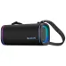 Black Sony ULT Field 5 portable Bluetooth speaker showing colorful ambient lighting on the ends and a branded carrying strap.