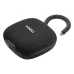 Angled view of the black TOZO SoundGo portable Bluetooth speaker with an attached carabiner clip.