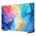 Front view of Haier H100S90FUX TV displaying vibrant abstract colors with thin bezels and minimalist dual-leg stand.
