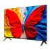 Front view of the TCL 43S5K TV displaying vivid butterfly artwork on a thin bezel screen with angled dual stand legs.