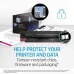Image highlighting the security features of Advertising image for the HP 110A toner, highlighting the security features of the cartridge and packaging.