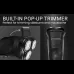 Front and back view of Enchen BlackStone 3 Shaver showing rotary blades and built-in pop-up trimmer for sideburns.
