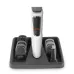 Front view of Philips MG3721/65 Trimmer kit with multiple attachments neatly arranged in a tray.
