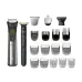 Kit view of Philips MG9553/15 Trimmer showing dual devices, multiple clipper heads, and fifteen comb attachments for styling.