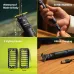 Collage view of Philips OneBlade QP1424/10 Trimmer highlighting waterproof body, 30-min runtime, 2 combs, and USB-A charging.
