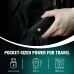 Lifestyle view of VGR V-932 Trimmer shown pocket-sized, being placed into a backpack side pocket for easy travel use.