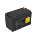 Side view of Marsriva MR-LBP12-100-LAR UPS Battery with cautionary details, operating specs, and connector type M8 terminals.