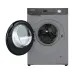 Open-door view of Hitachi 8KG Front Load Washing Machine revealing stainless steel drum and control panel layout.