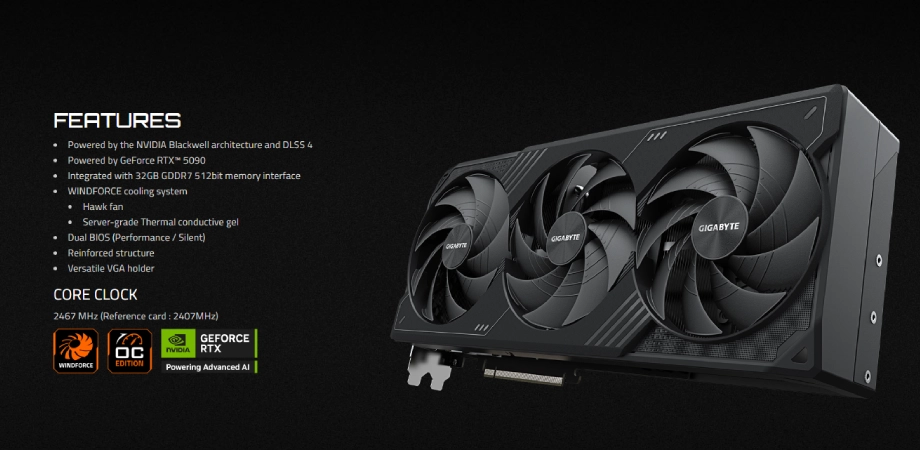GIGABYTE GeForce RTX 5090 WINDFORCE OC 32G Graphics Card